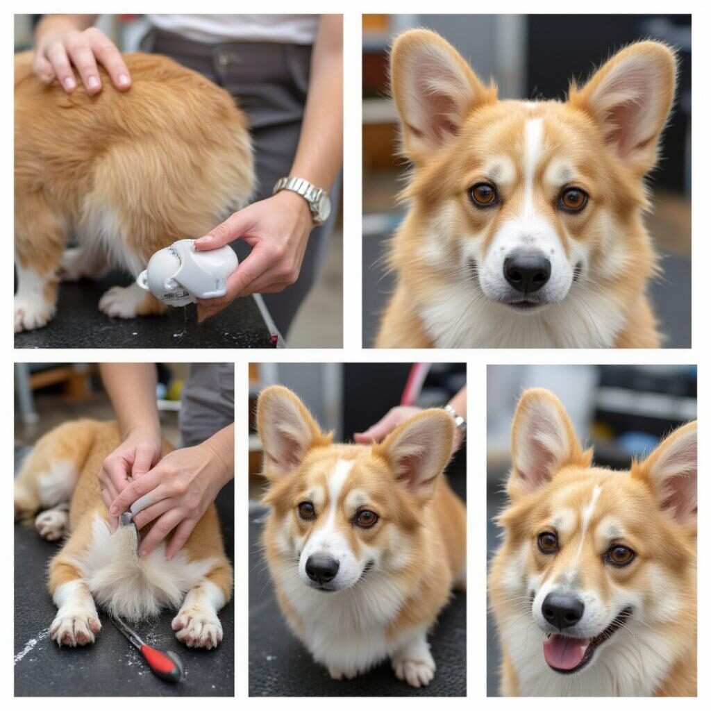 Các bước tỉa lông cho Corgi: Chải lông, tỉa bụng, mông, chân, tai, mặt