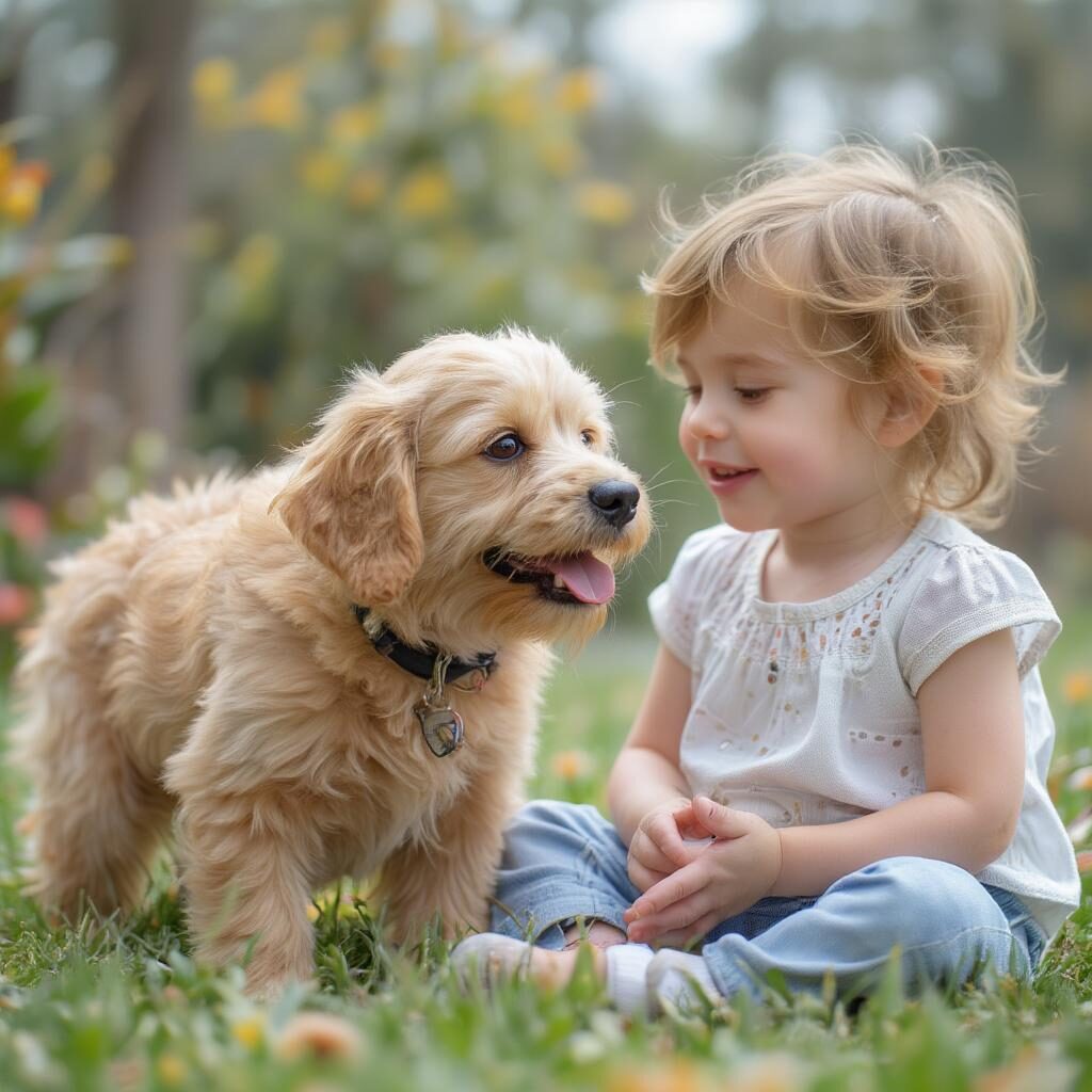 Chó không rụng lông chơi với trẻ nhỏ