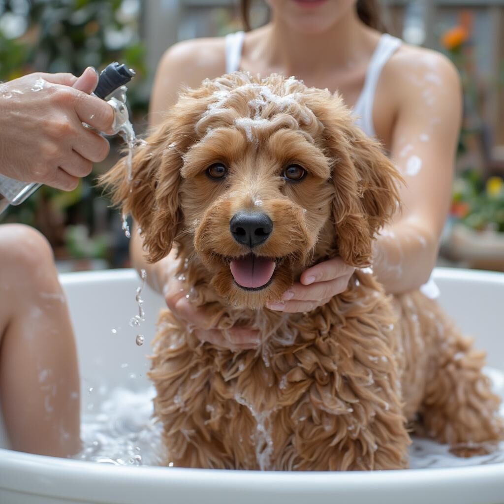 Tắm cho chó Poodle với dầu gội chuyên dụng