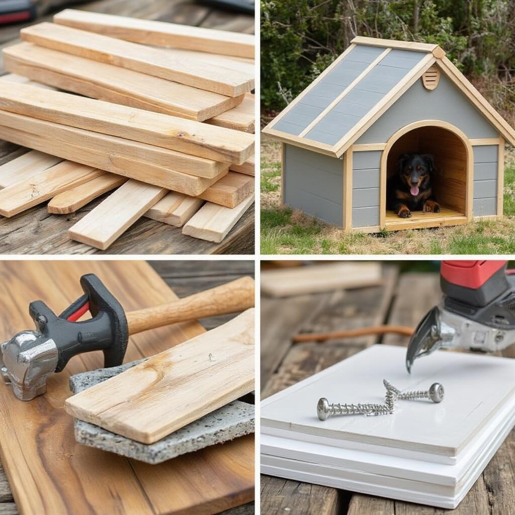 Các vật liệu làm chuồng chó như gỗ, kim loại và nhựa composite